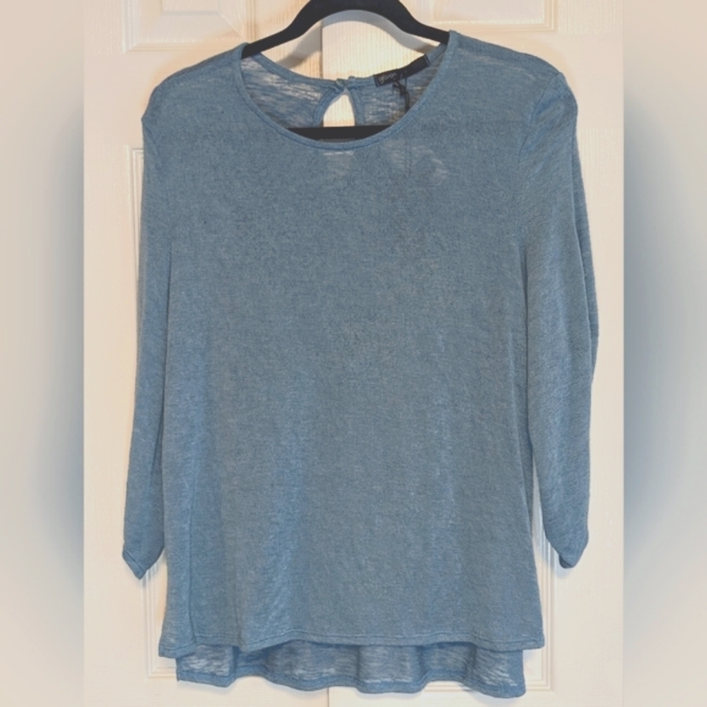 5/$25 Gibson Lightweight Blue Sweater with Ribbed Sleeves